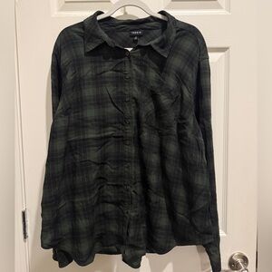 Torrid Dark Green Plaid Button Down Blouse